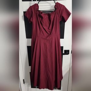 Burgundy fit and flare dress